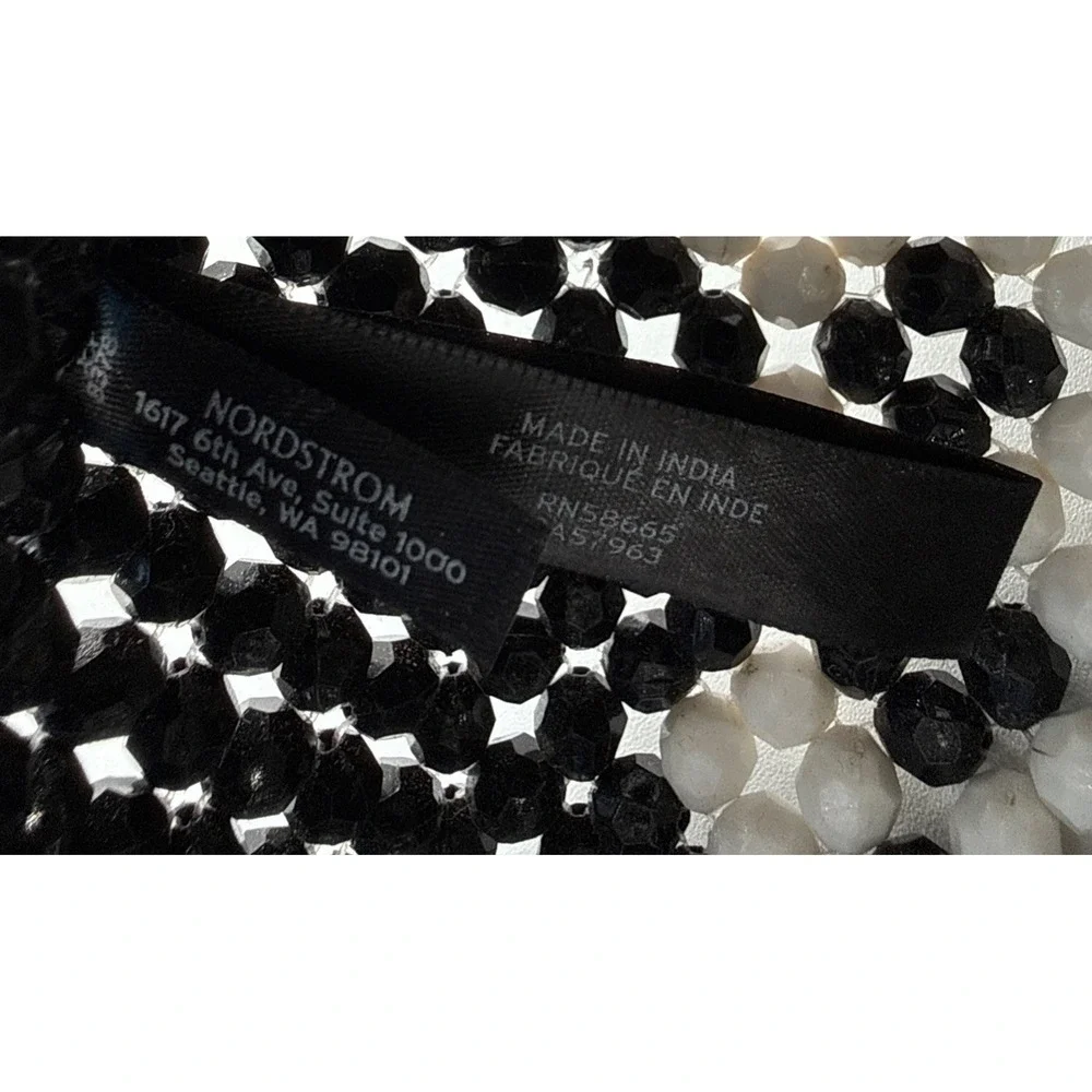 Trouvé White Black Floral Top Handled Beaded Purse Bag Nordstrom